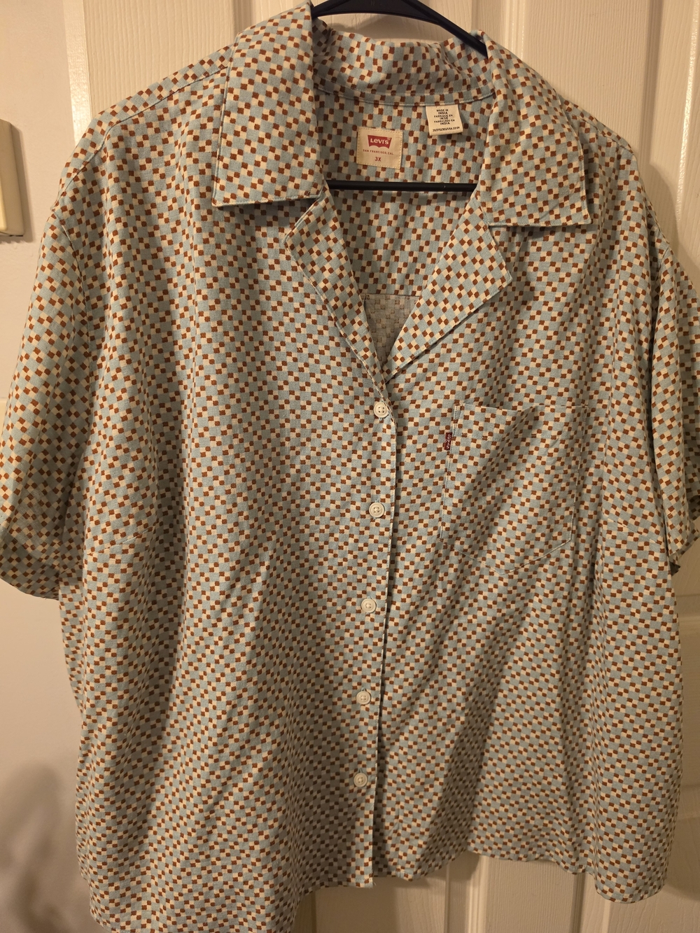 Levi's Men's Light Blue & Brown Printed Short Sleeve Shirt